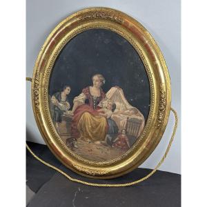 19th-century Lithograph In Its Original Medallion Frame