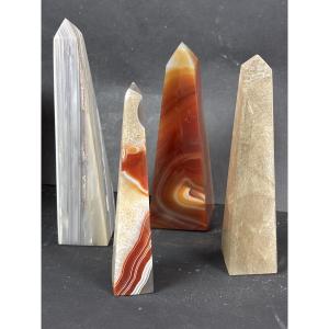 4 Pyramids Made Of Agate Or Various Minerals 
