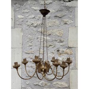 Empire Style Gilded Wood Chandelier With Swan Decoration 