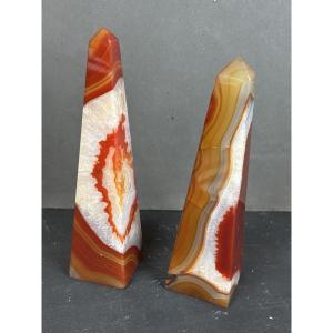 2 Obelisks In Banded Agate 