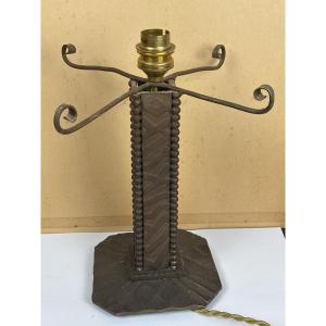Art Deco Hammered Wrought Iron Lamp Base 