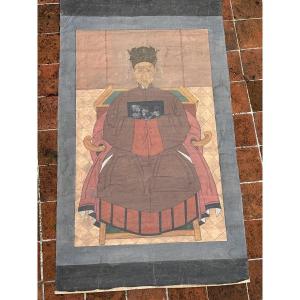 China Large Ancestor Portrait Painted On Canvas 