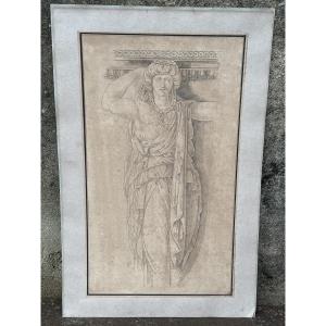 Caryatid Drawing Circa 1820 After The Antique, In Pen 