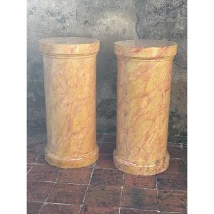Pair Of Sarancolin Faux Marble Pedestal Column Sleeves