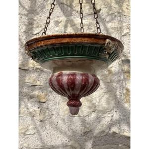 19th-century Barbotine Hanging Planter 