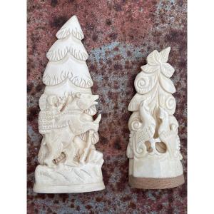 Russia 2 Bas-relief Sculptures Khotkovo Bones Bear And Capercaillie