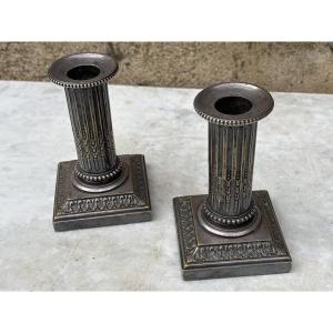 Pair Of Louis XVI Style Silver Bronze Candlesticks à La Financière