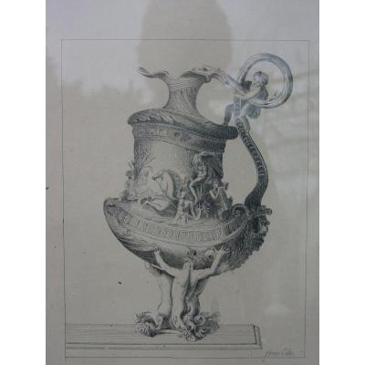 Dessin d' Orfèvrerie Vers 1850 Signé: Henri Colin