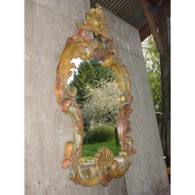 Baroque Mirror In Painted & Gilded Wood Italy From The 20th Century Louis XV