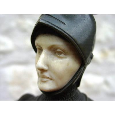 Joan Of Arc In Foot, Bronze & Ivory From After. Jl Grégoire (1840-1890) Chryselephantine