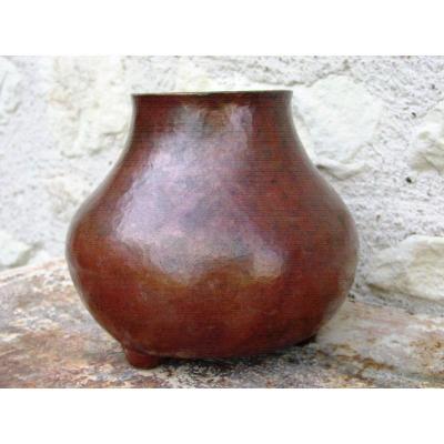 Coloquinte Vase In Hammered & Oxidized Copper Art-deco Dinanderie Near Linossier