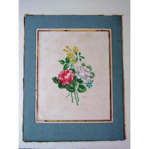 Bouquet Of Roses In Gouache From The 19th Century Monogram: Rc