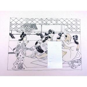 2 Erotic Drawings Japan Curiosa Japanese Print