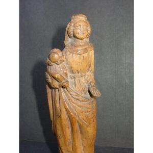 Madonna And Child In Carved Boxwood From Lorraine From The 17th Century