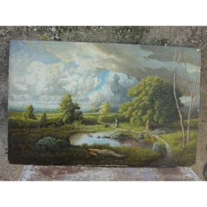 Léon Richet (1843-1907) Large Landscape From The Barbizon School