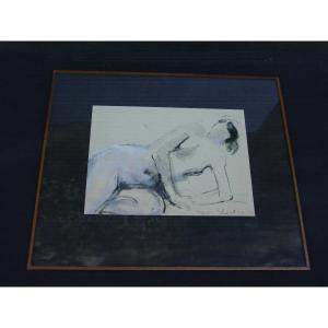 Female Nude Lavis Drawing Signature To Decipher Circa 1960 Well Framed