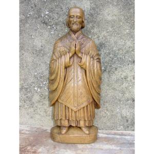 "the Saint Curé Of Ars" Pretty And Fine Wooden Sculpture Circa 1900