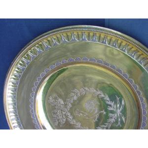 Golden Metal Dish With Rooster Decor, Empire Style Laurel Crown