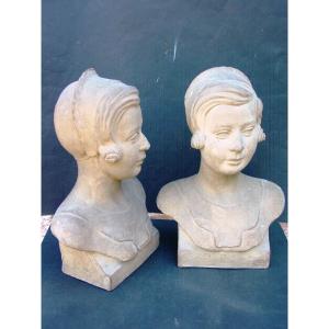 The Twins 2 Busts Of A Girl By Jean Victor Badin (1872-1949)