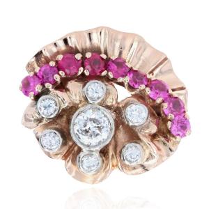 Ruby Diamonds Rose Gold Retro Ring