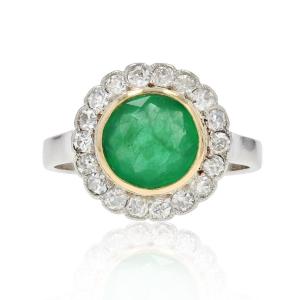 Old Emerald Round Diamond Ring