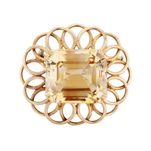 Vintage Gold Flower And Citrine Brooch