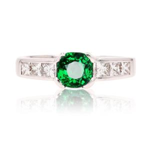Princess Tsavorite Garnet And Diamond Ring