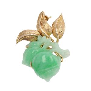 Vintage Jade And Gold Brooch