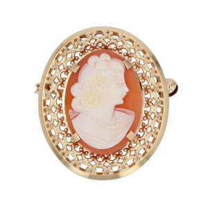 Cameo And Openwork Gold Pendant Brooch