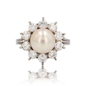 Old Pearl And Diamond Snowflake Ring