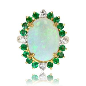 Emerald Diamond Opal Ring