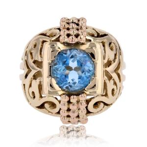 Openwork Gold Dome Ring And Its Aquamarine