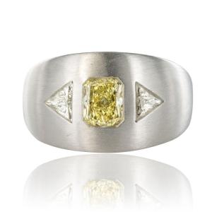 Yellow Diamond And Brushed White Gold Ring