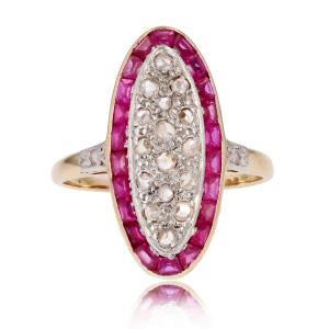 Antique Ruby Shuttle Diamond Ring
