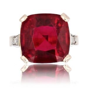 Antique Art Deco Cushion Tourmaline And Diamonds Ring