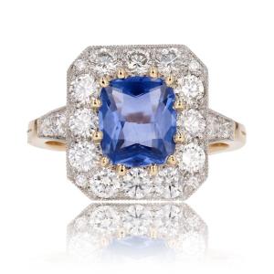 Blue Sapphire And Diamonds Art Deco Style Ring