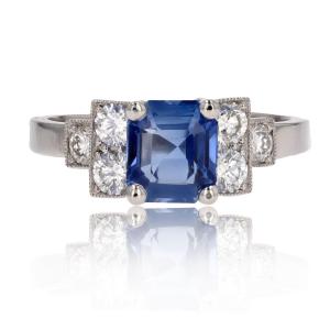 Art Deco Blue Sapphire Diamond Ring