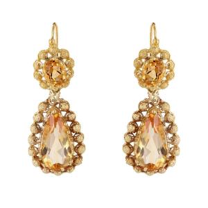 Antique Citrine And Gold Earrings