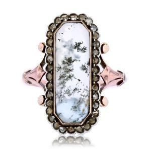 Old Agate Ring With Dentrite And Diamonds