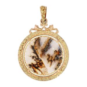 Antique Dendritic Agate And Gold Pendant