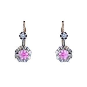 Pink Sapphire Diamond Stud Earrings
