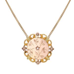 Antique Pearl And Diamond Medallion Necklace