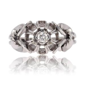 Vintage White Gold White Sapphire Solitaire Ring
