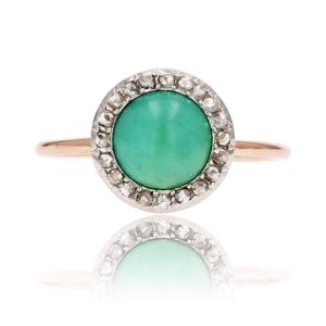 Old Round Turquoise And Diamond Ring