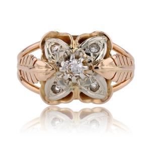 Vintage Feathers And Clover Ring Rose Gold