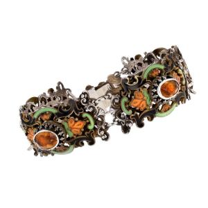 Old Silver Enamel And Citrine Bracelet