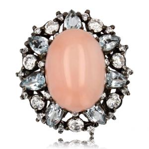 Coral Angel Skin Aquamarine And Zirconium Ring