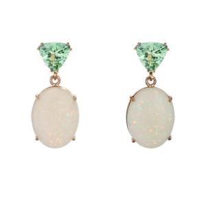 Mint Garnet And Australian Opal Earrings