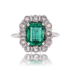 Emerald Flower And Diamond Ring