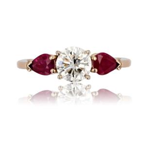 Pear Cut Diamond And Ruby Ring